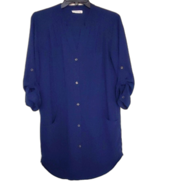 Women's LUSH Navy Blue Button Down Blouse 3/4 Rolled Sleeves XS from Nordstrom - Picture 1 of 7